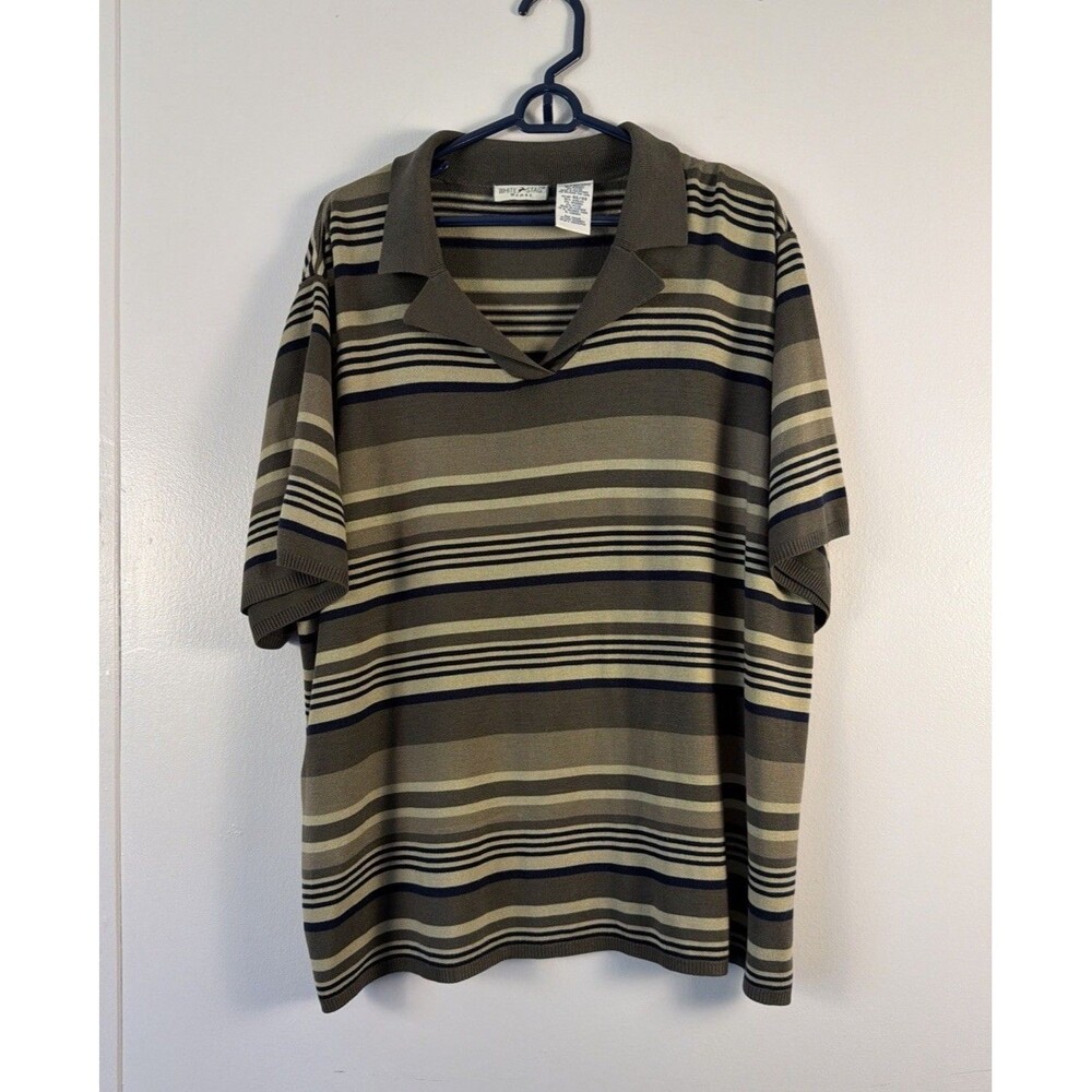 White Stag Women Plus 4X 26W 28W Striped Polo V-Neck Knit Top 27” P2P Earthy VTG